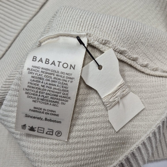 Babaton Short Sleeve  Ribbed Crop Top Women's Size Large Neutral Square Neck - Picture 8 of 13